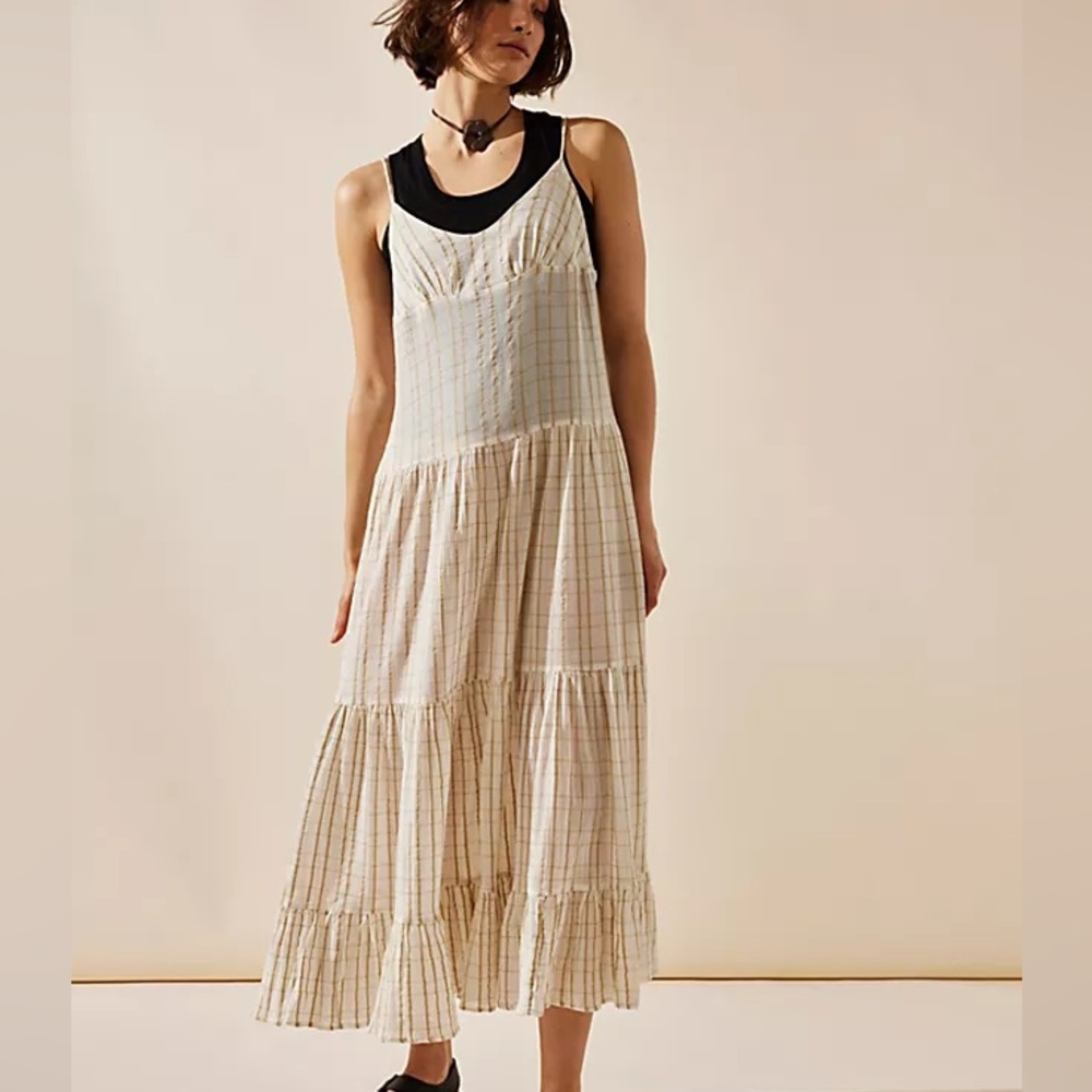 Free People Marigold Plaid Tiered Maxi Sun Dress NWT Boho Farmhouse Size XS